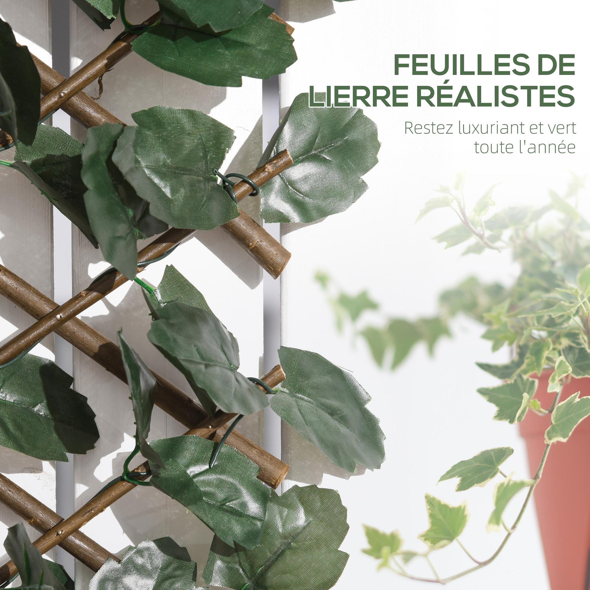Voir la diapositive 5 : OUTSUNNY Lot de 2 haies artificielles feuilles de lierre - treillis extensible - brise-vue canisse végétale feuillage réaliste osier polyester