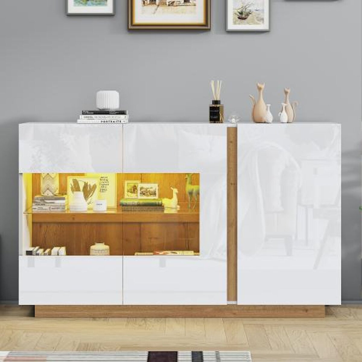 MERAX Buffet 3 porte(s) 0 tiroir(s) - 138 cm blanc led panneau de particules