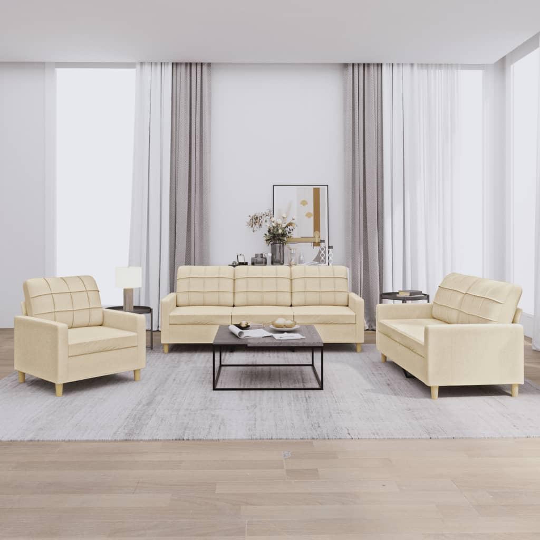 VIDAXL Ensemble de canapes 3 pcs avec coussins Creme Tissu