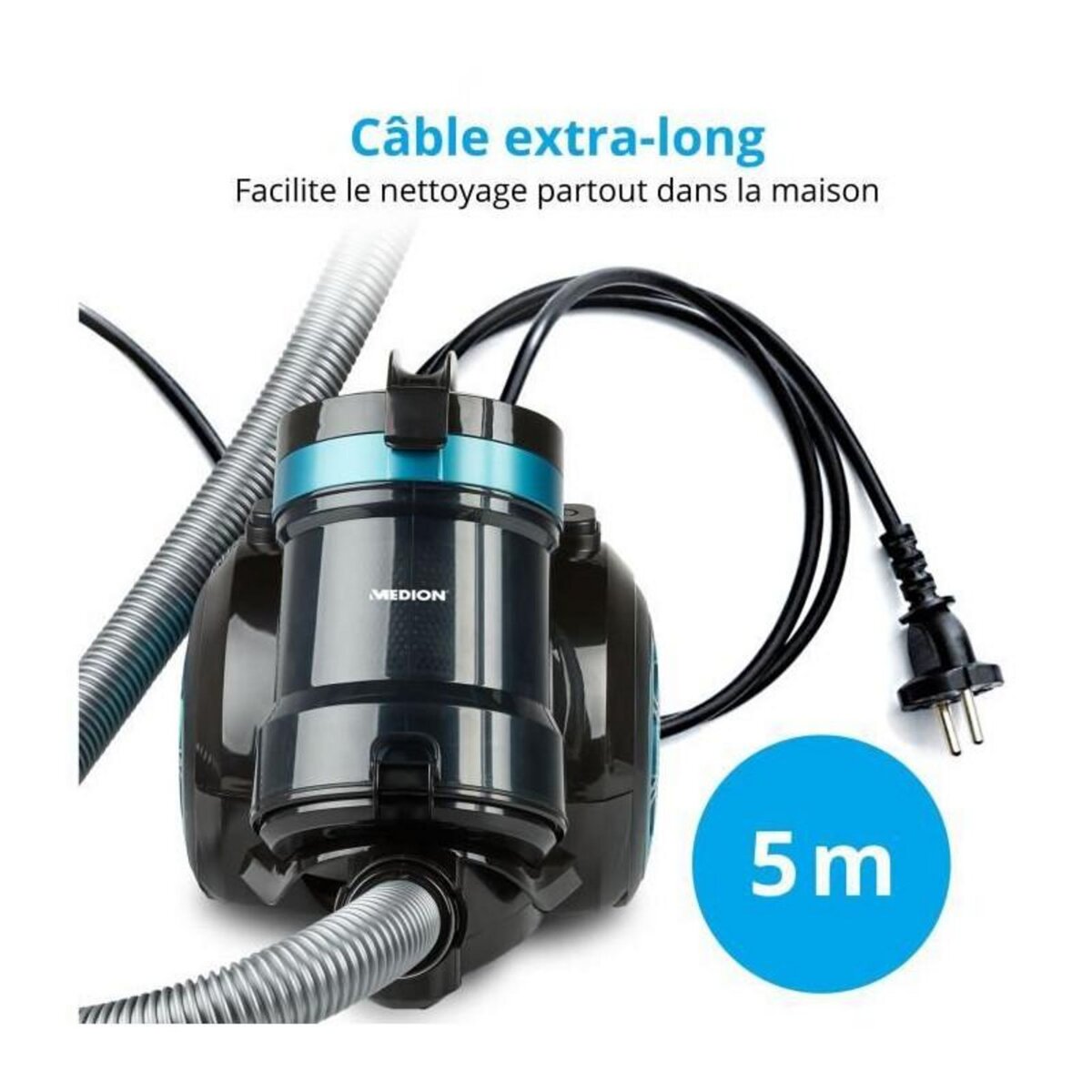 Medion MEDION MD 19407 Aspirateur Cyclonique sans sac - Puissance 800W - Capacité bac a poussiere 2 L - Filtre HEPA - Accessoires int