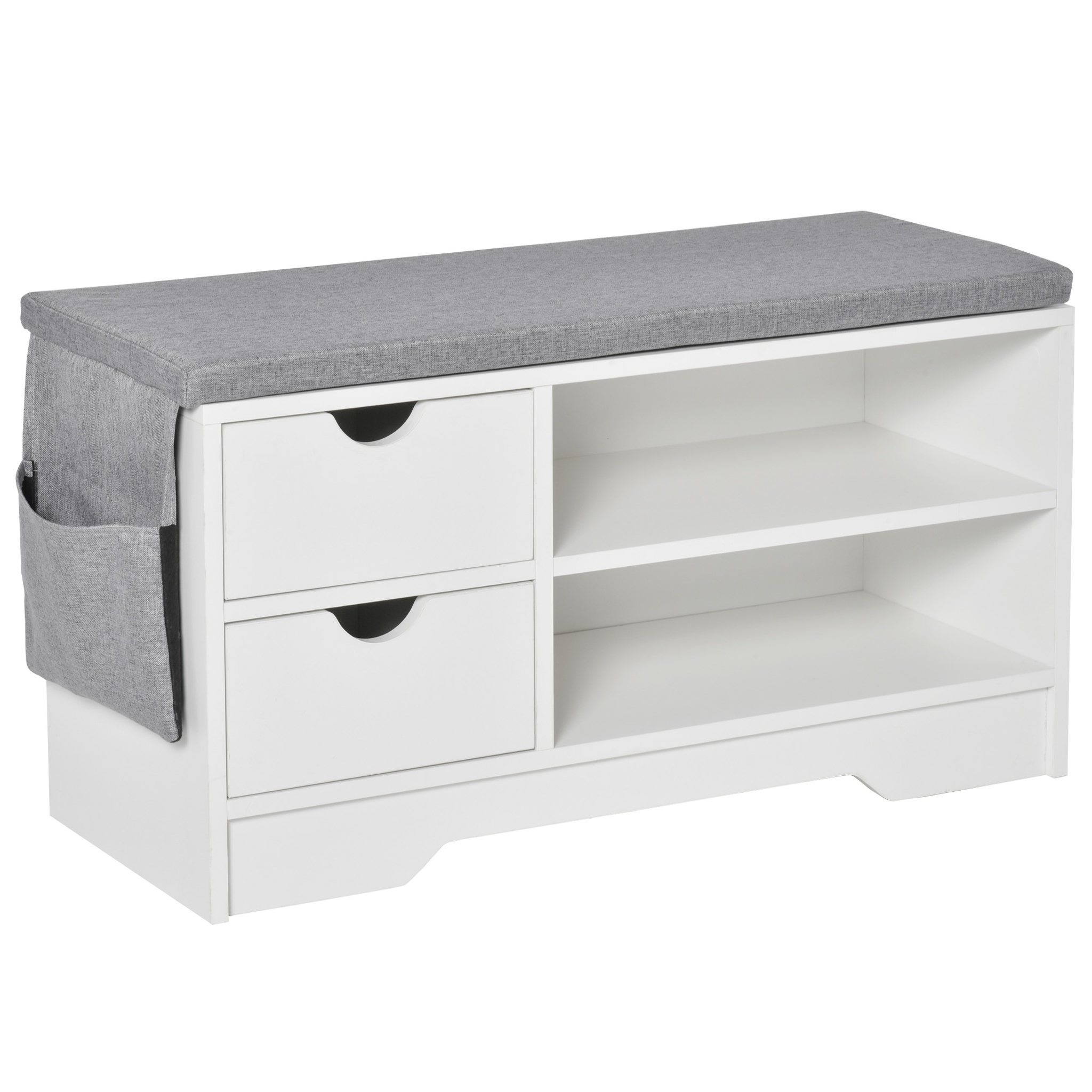 Voir la diapositive 1 : HOMCOM Meuble chaussures et banc à chaussures avec coussin gris 2 étagères et 2 tiroirs MDF 80,5 x 30,5 x 43,5 cm gris et blanc
