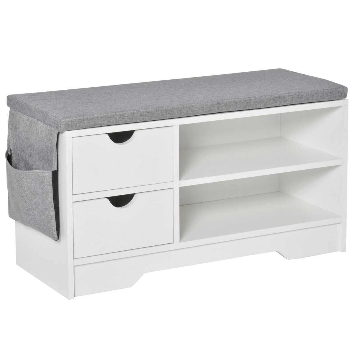 HOMCOM Meuble chaussures et banc à chaussures avec coussin gris 2 étagères et 2 tiroirs MDF 80,5 x 30,5 x 43,5 cm gris et blanc