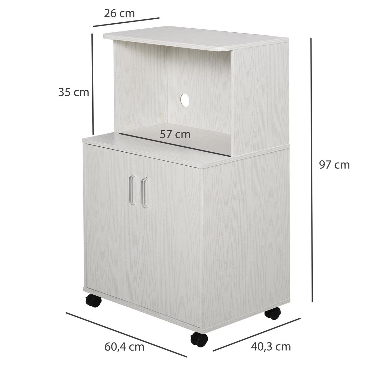HOMCOM Chariot desserte micro-ondes placard 2 portes - dim. 60,4L x 40,3l x 97H cm