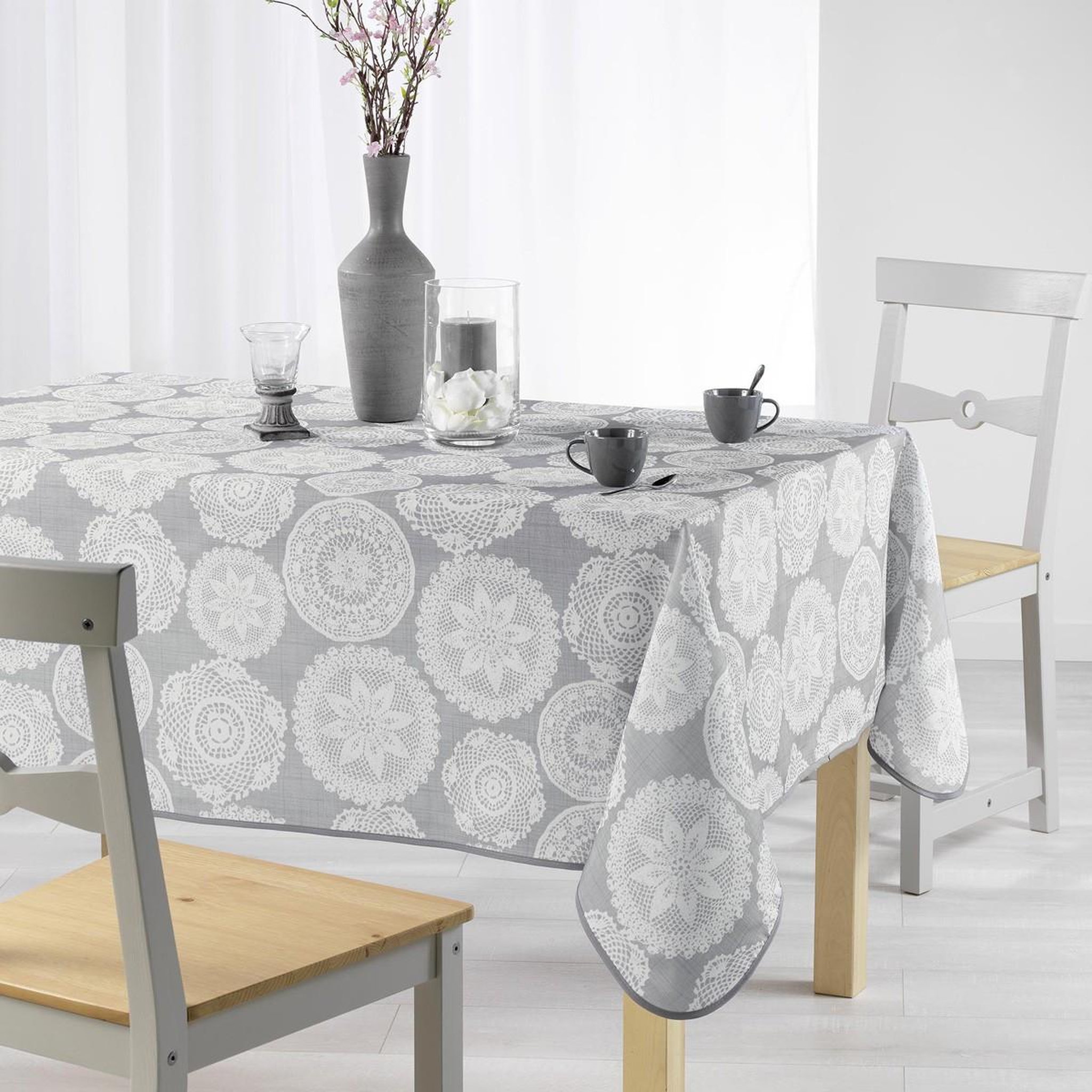 Douceur d'Intérieur Nappe antitache  anais  150x240cm gris anthracite