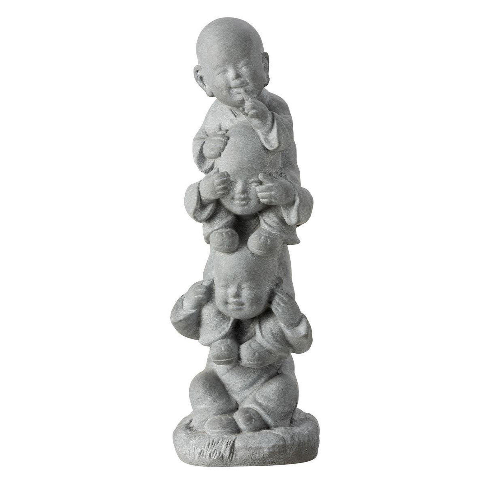 J-LINE Statuette déco  3 moines sur épaules  58cm gris