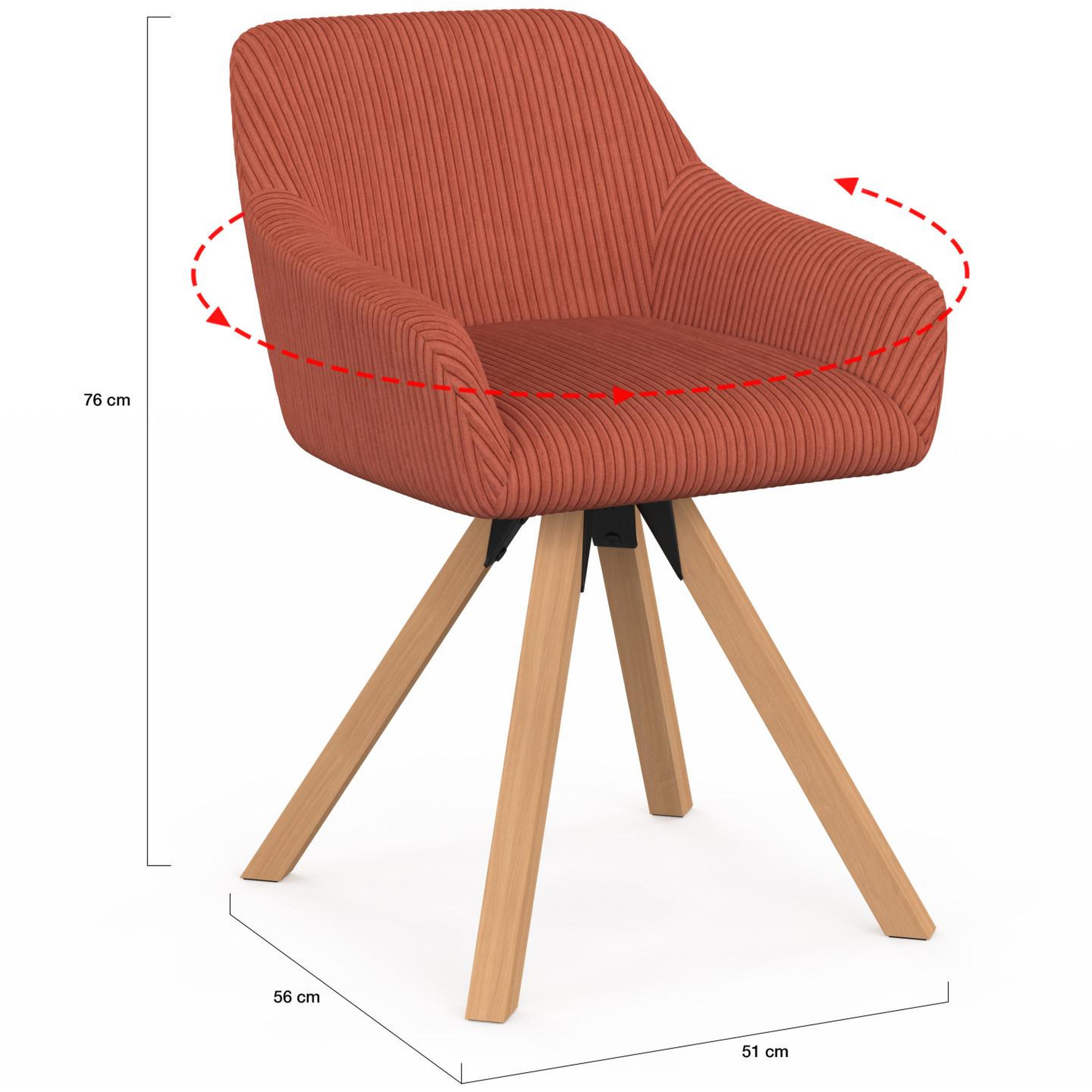 Voir la diapositive 5 : ID MARKET Lot de 2 chaises pivotantes 360° de salle à manger, fauteuils de table jany en velours côtelé terracotta