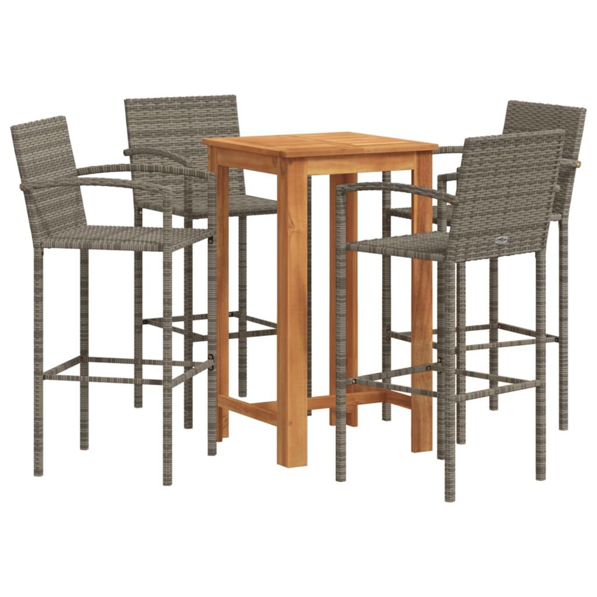 Voir la diapositive 2 : VIDAXL Ensemble de bar de jardin 5 pcs gris bois massif acacia rotin
