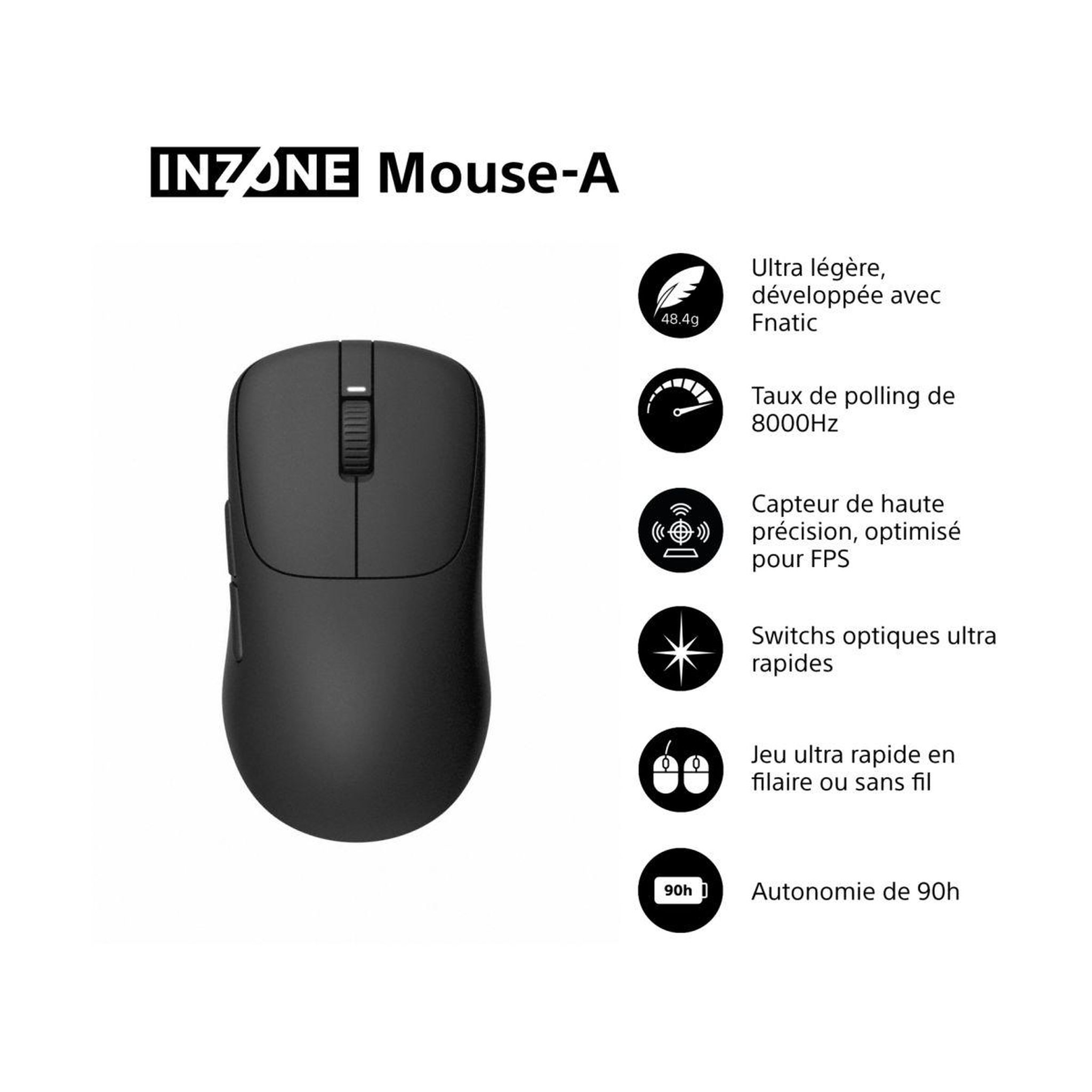 Voir la diapositive 2 : SONY Souris gamer sans fil inzone mouse-a