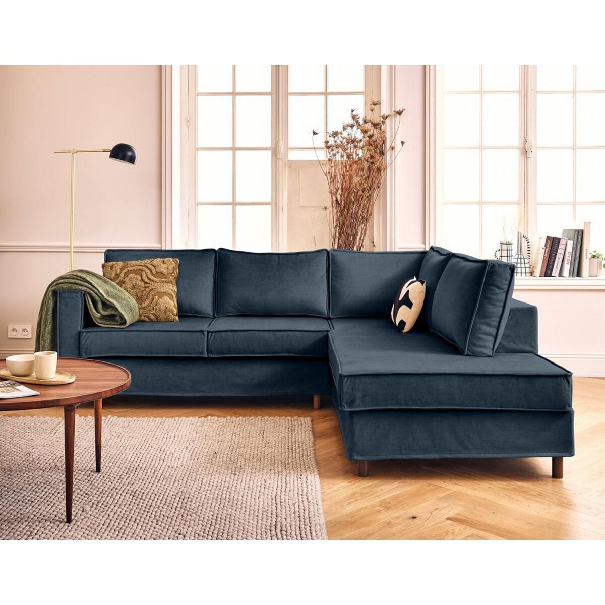 LISA DESIGN Jake - canapé déhoussable d'angle droit 5 places en velours