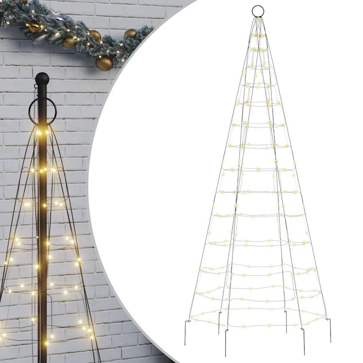 VIDAXL Sapin de Noël a LED sur mat de drapeau 200 LED blanc 180 cm