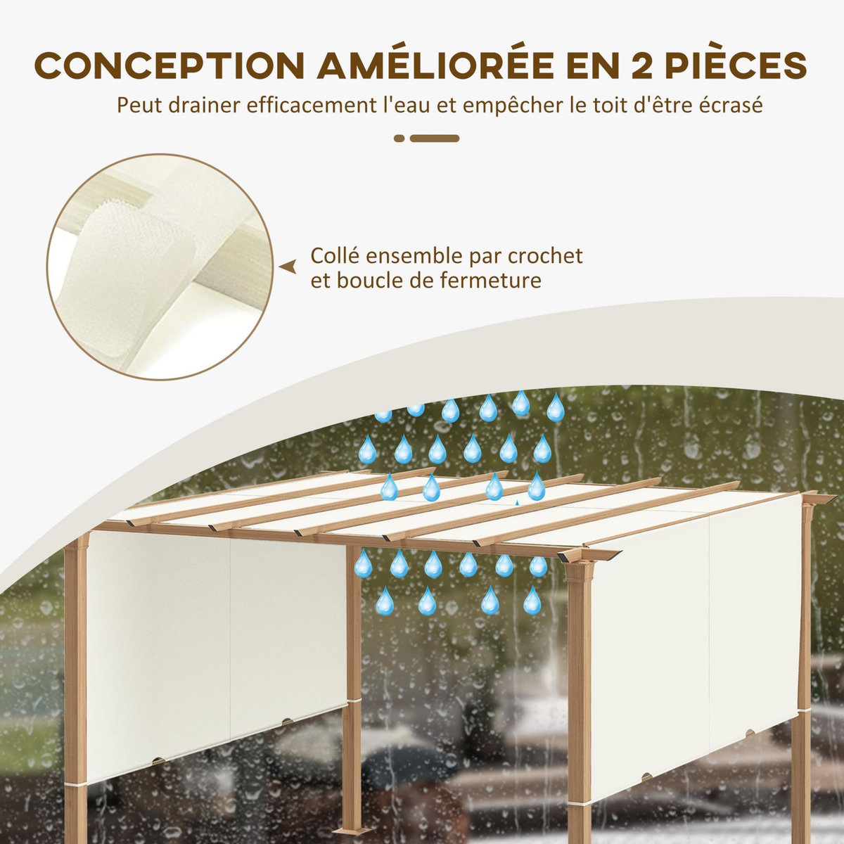 OUTSUNNY Toile de rechange pour pergola 3 x 3 m polyester haute densité 180 g/m² beige