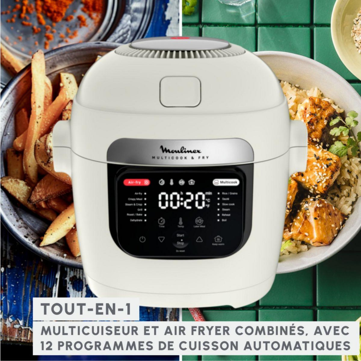 MOULINEX Cuiseur MZ7311F0 blanc cuiseur et Airfryer 6 L, 12 modes de cuisson