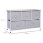 Voir la diapositive 3 : HOMCOM Commode meuble de rangement dim. 100L x 30l x 54H cm 5 tiroirs non-tissés gris structure métal blanc plateau MDF bois clair