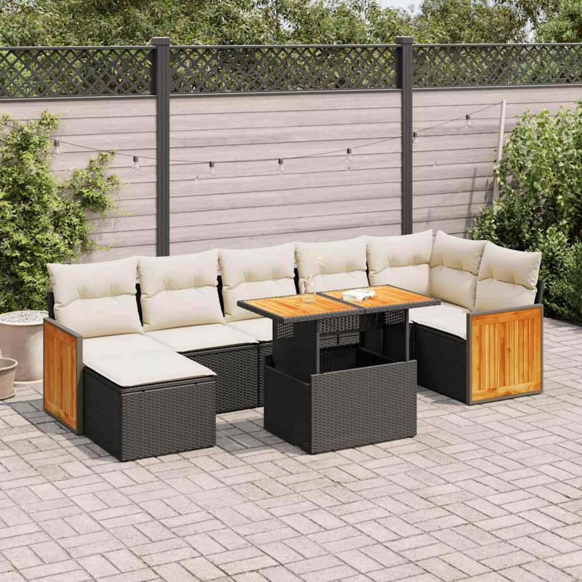 VIDAXL Salon de jardin avec coussins 8 pcs noir resine tressee acacia