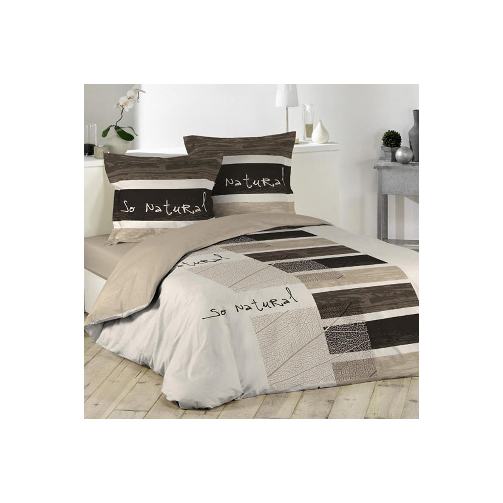 Douceur d'Intérieur Parure de lit 3 pièces  so natural  240x220cm marron