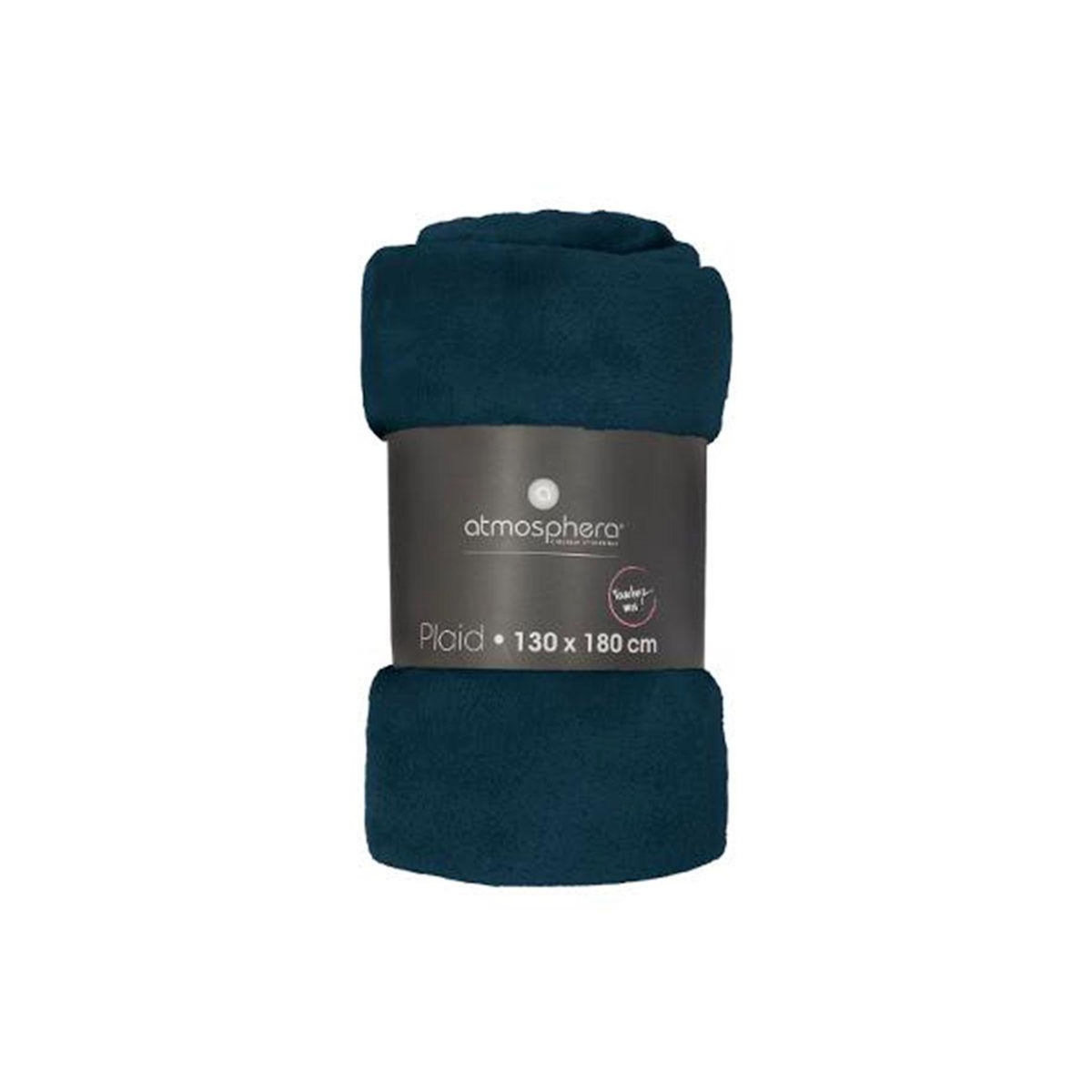 ATMOSPHERA Grand plaid en flanelle uni - 180x130 cm - Bleu foncé