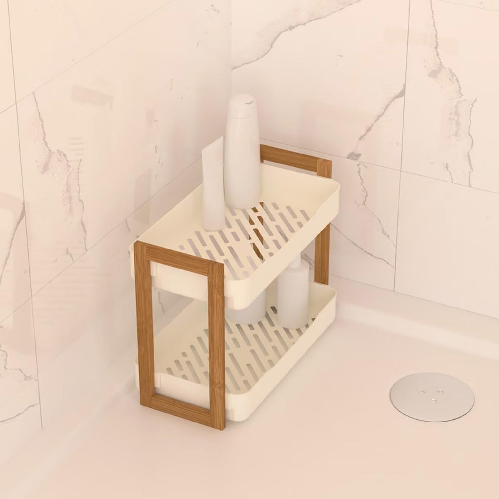 Voir la diapositive 2 : FIVE Étagère de douche 2 niveaux  natureo  35cm blanc