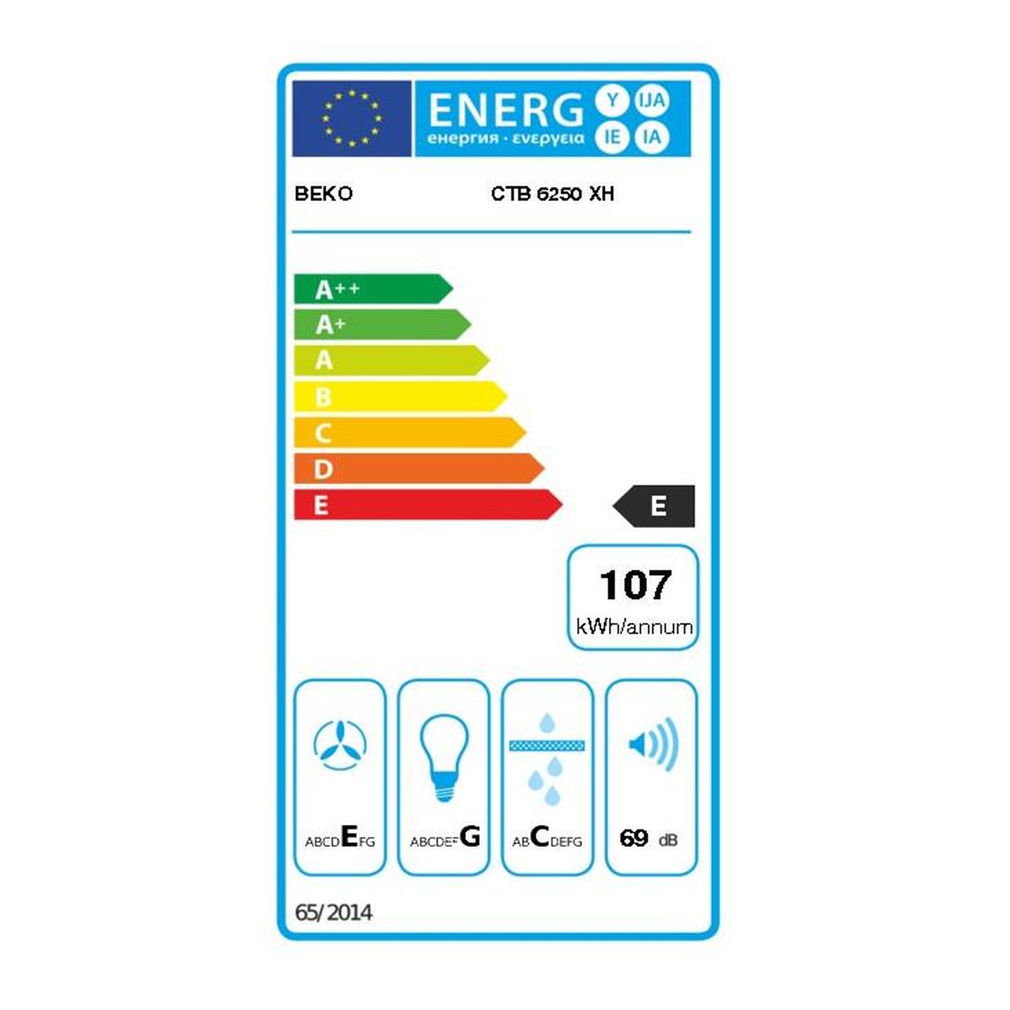 Voir la diapositive 2 : Beko Hotte escamotable 60cm 420m3/h inox - ctb6250xh