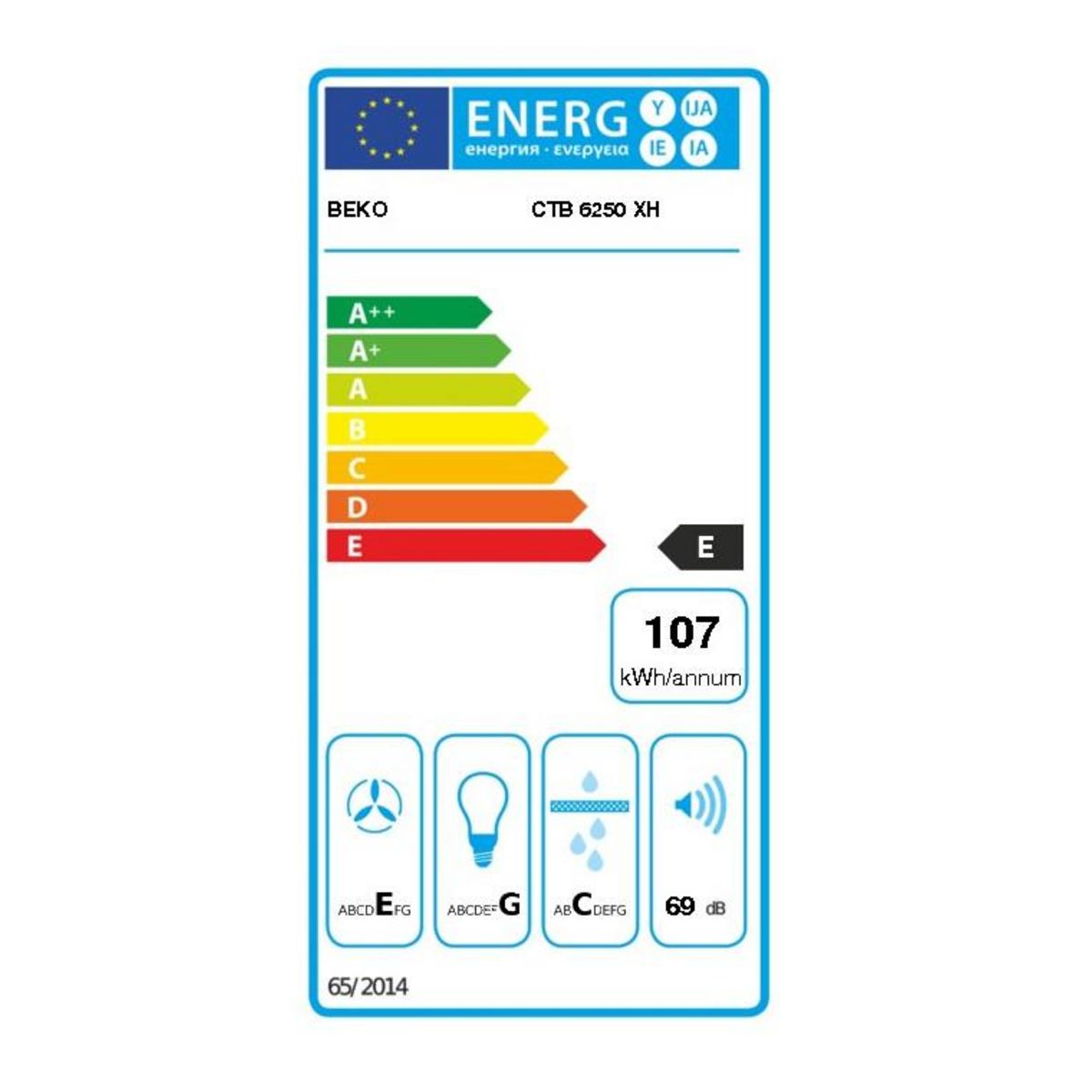 Beko Hotte escamotable 60cm 420m3/h inox - ctb6250xh