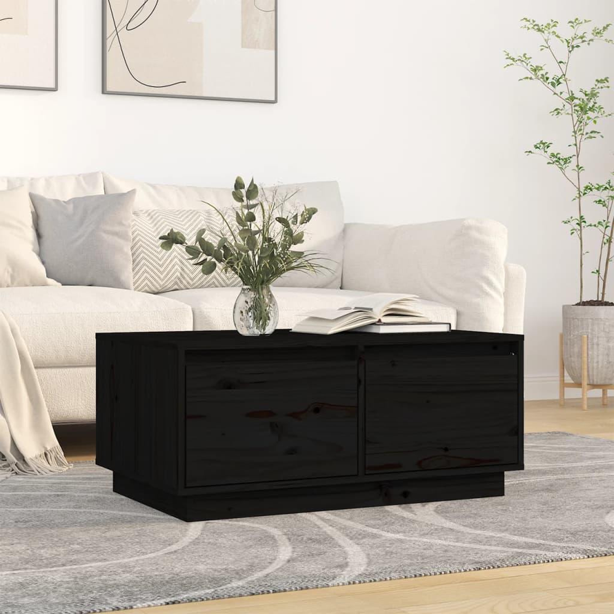 Voir la diapositive 1 : VIDAXL Table basse Noir 80x50x35 cm Bois massif de pin