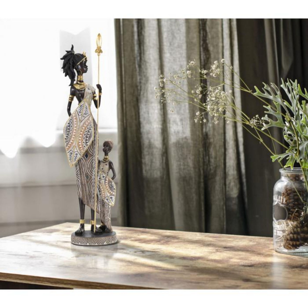 Paris Prix Statuette Déco Femme & Enfant  Tribal Masai  46cm Multicolore