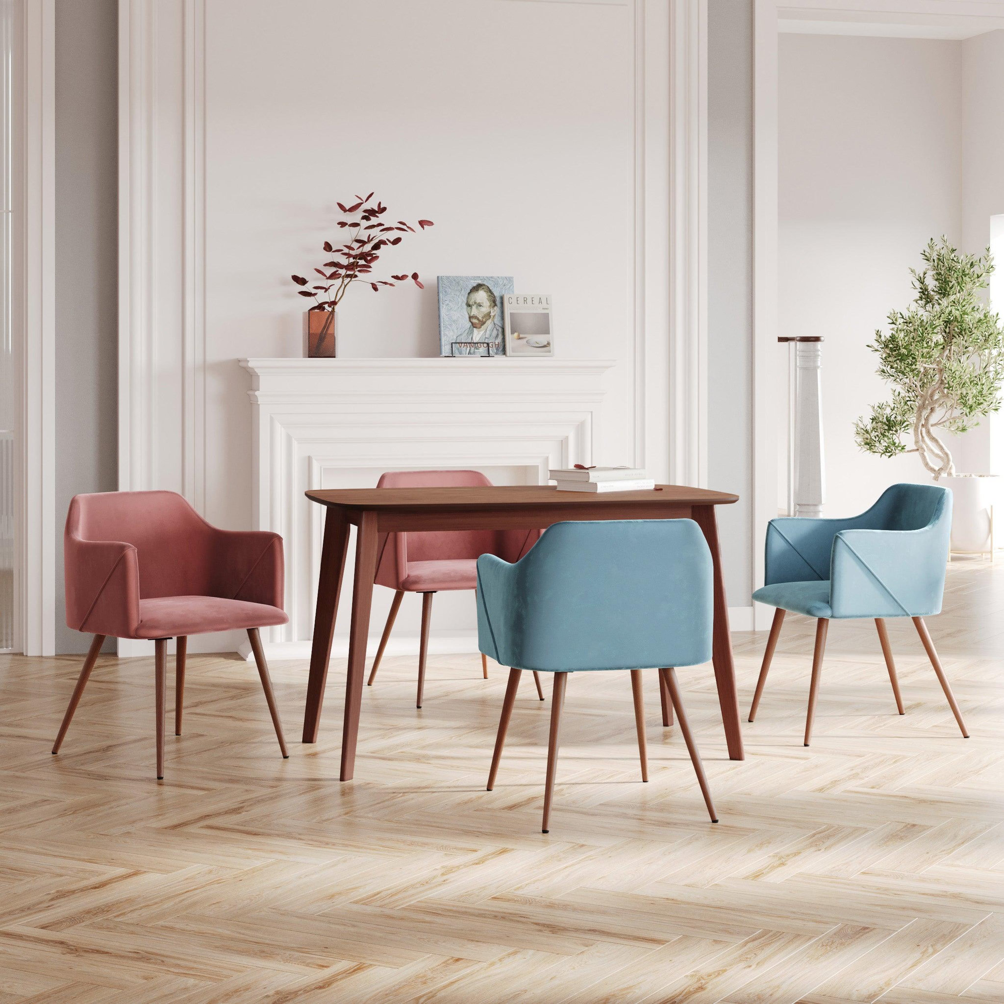 Voir la diapositive 2 : MAISON PAVANE Pack 4 chaises en velours bleu et rose-daisy