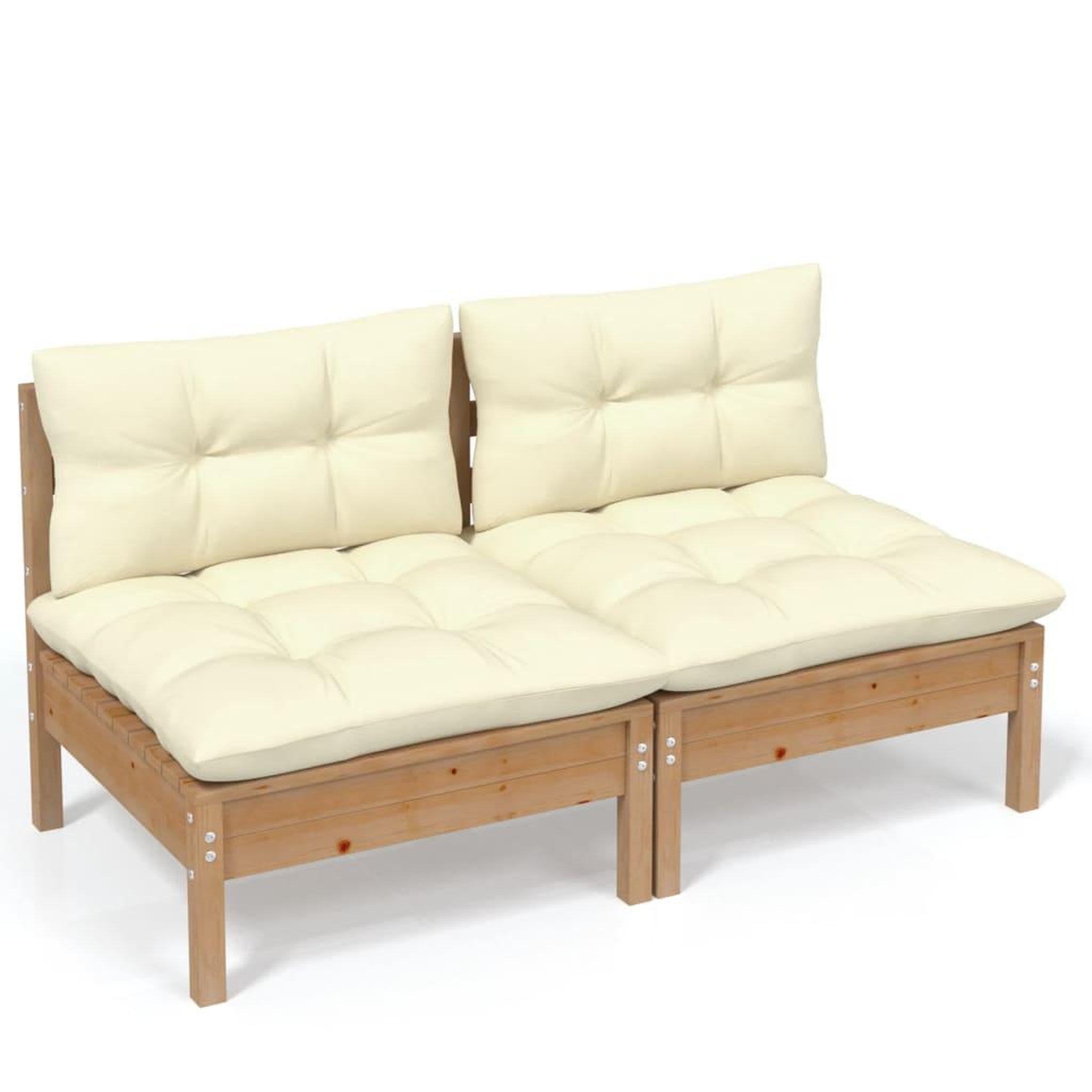 Voir la diapositive 2 : VIDAXL Canape 2 places de jardin et coussins creme Bois de pin solide