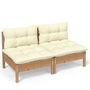 Voir la diapositive 2 : VIDAXL Canape 2 places de jardin et coussins creme Bois de pin solide