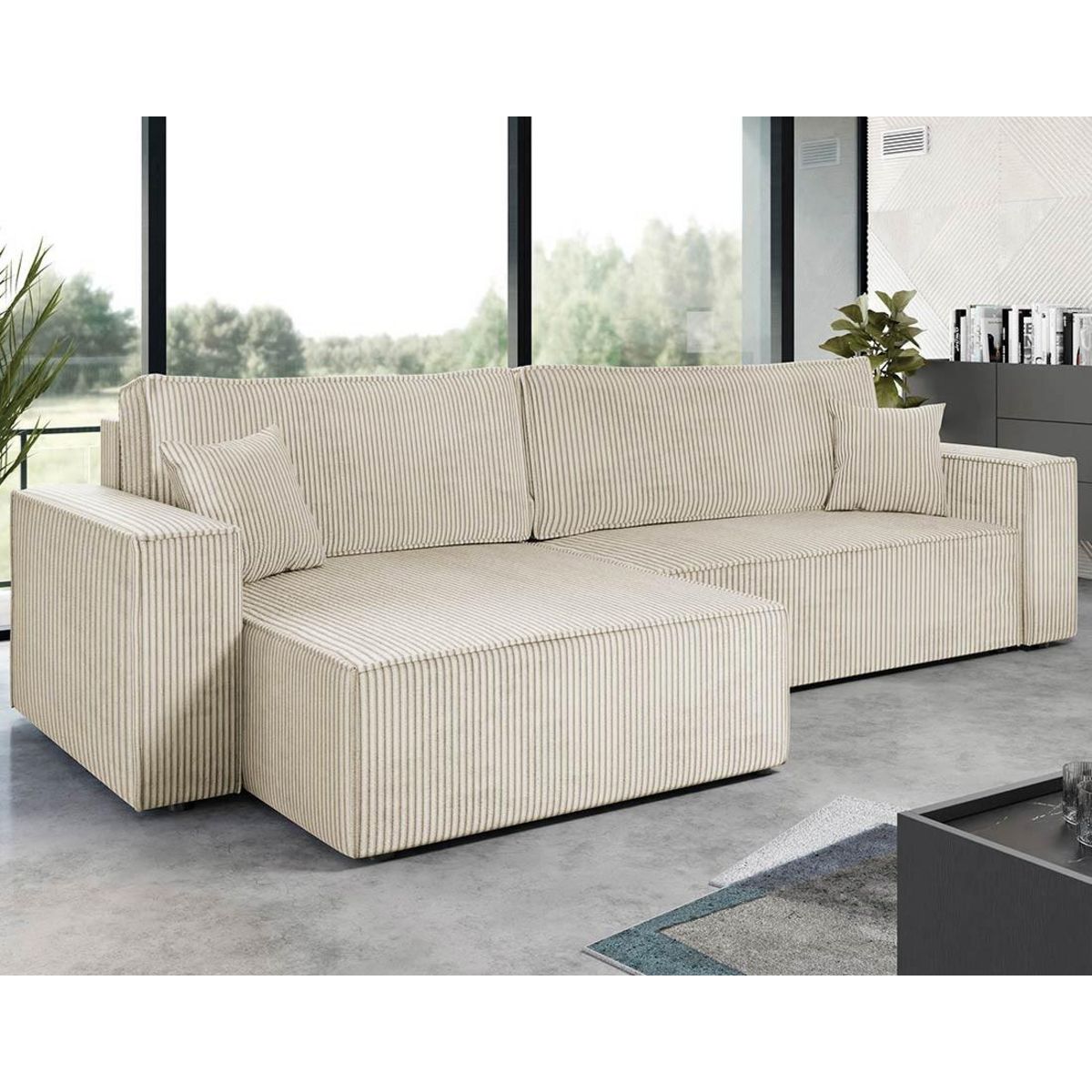 BEST MOBILIER Cezanne - canapé d'angle réversible 5 places convertible avec coffre en velours côtelé