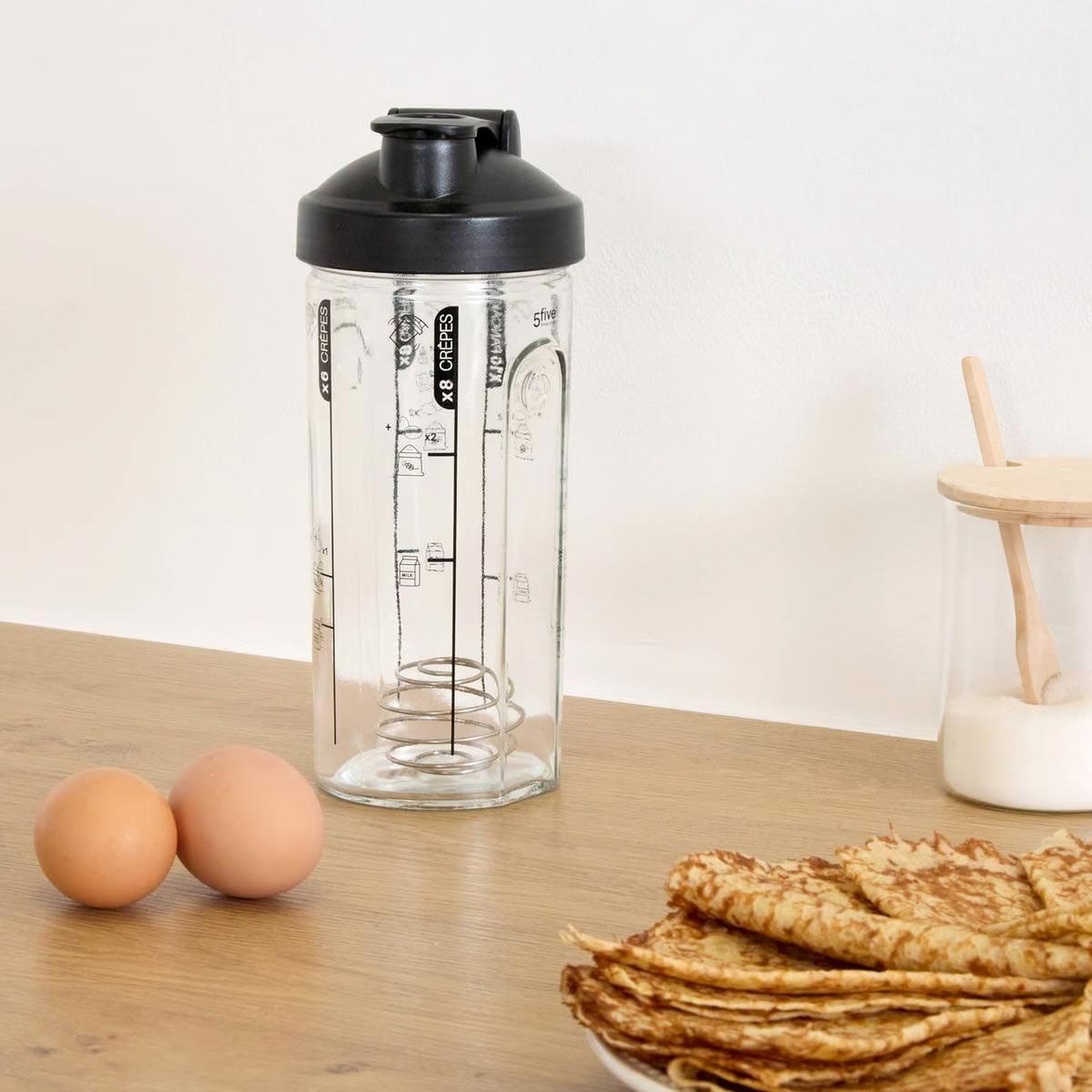 Voir la diapositive 3 : FIVE Shaker à crêpes en verre  anti-grumeaux  800ml transparent