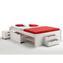 Voir la diapositive 4 : IDIMEX Lit fonctionnel SABRINA lit double pour enfant ou adulte en pin massif blanc, avec 2 tables de chevet et 4 tiroirs de rangements