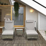 Voir la diapositive 2 : OUTSUNNY Lot de 2 transats bains de soleil grand confort : matelas, têtière, inclinaison réglable multipostions, accoudoirs, roulettes + table basse verre trempé résine tressée grise
