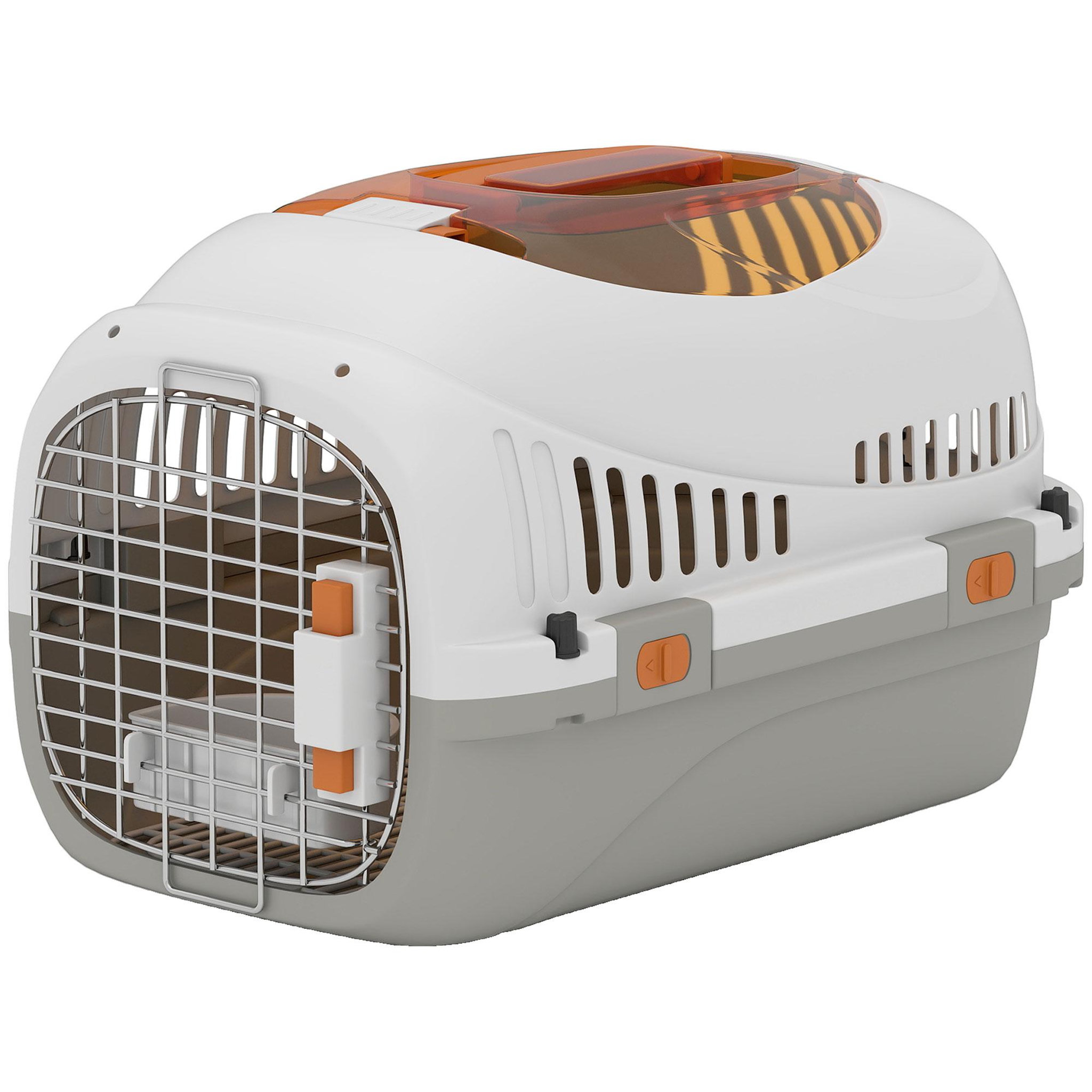 PAWHUT Caisse de transport chat et chien max. 4kg porte acier gamelle intégrée