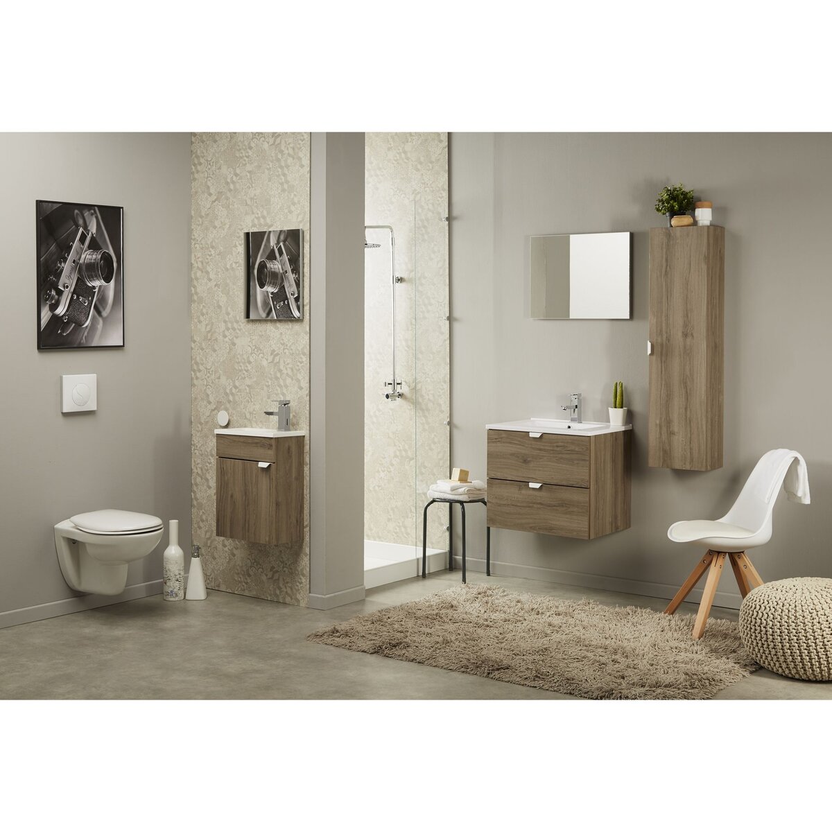 Ensemble meuble de salle de bain avec vasque, miroir, lave mains  + colonne RELAX