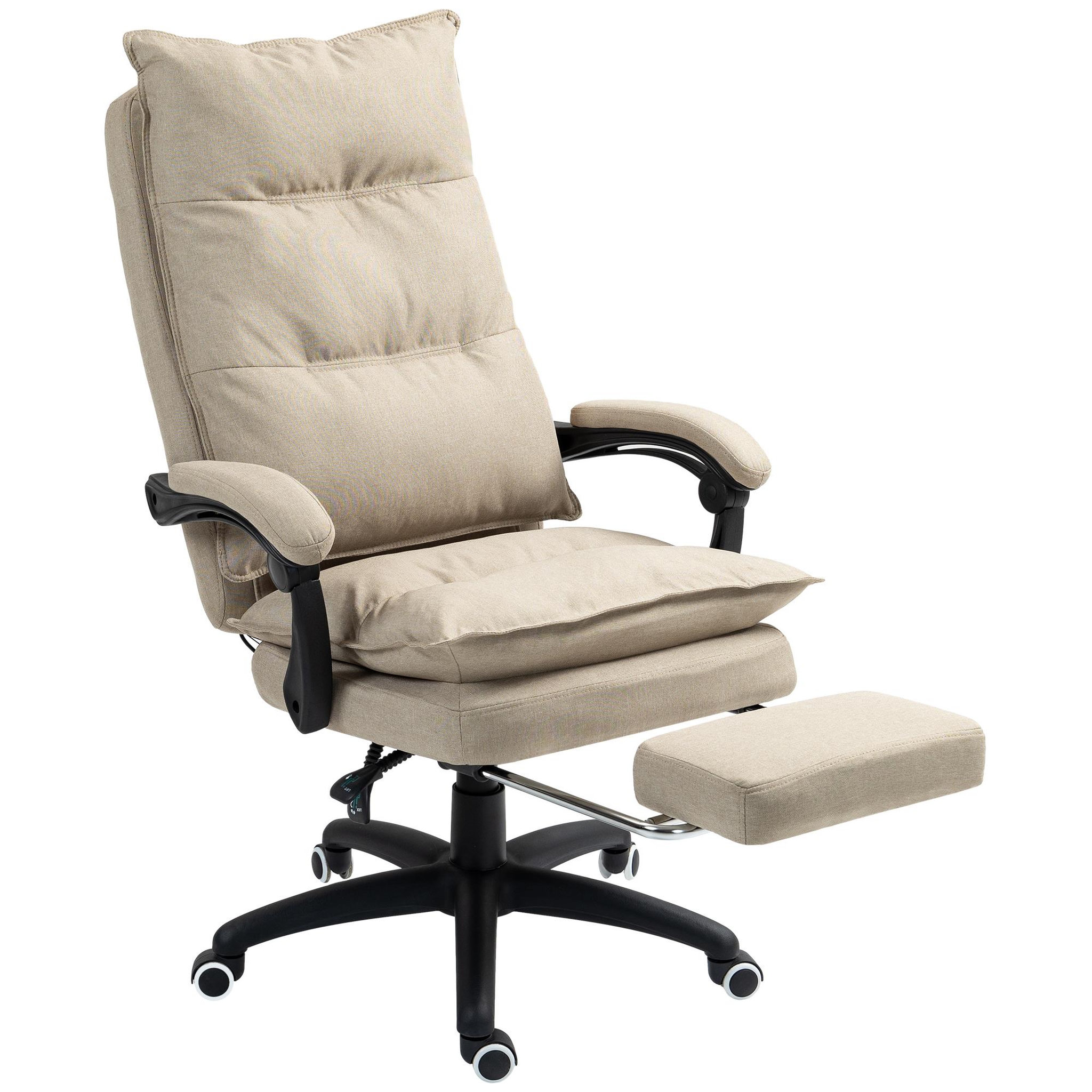 HOMCOM Fauteuil de bureau direction massant hauteur réglable dossier inclinable repose-pied intégré toile de lin beige