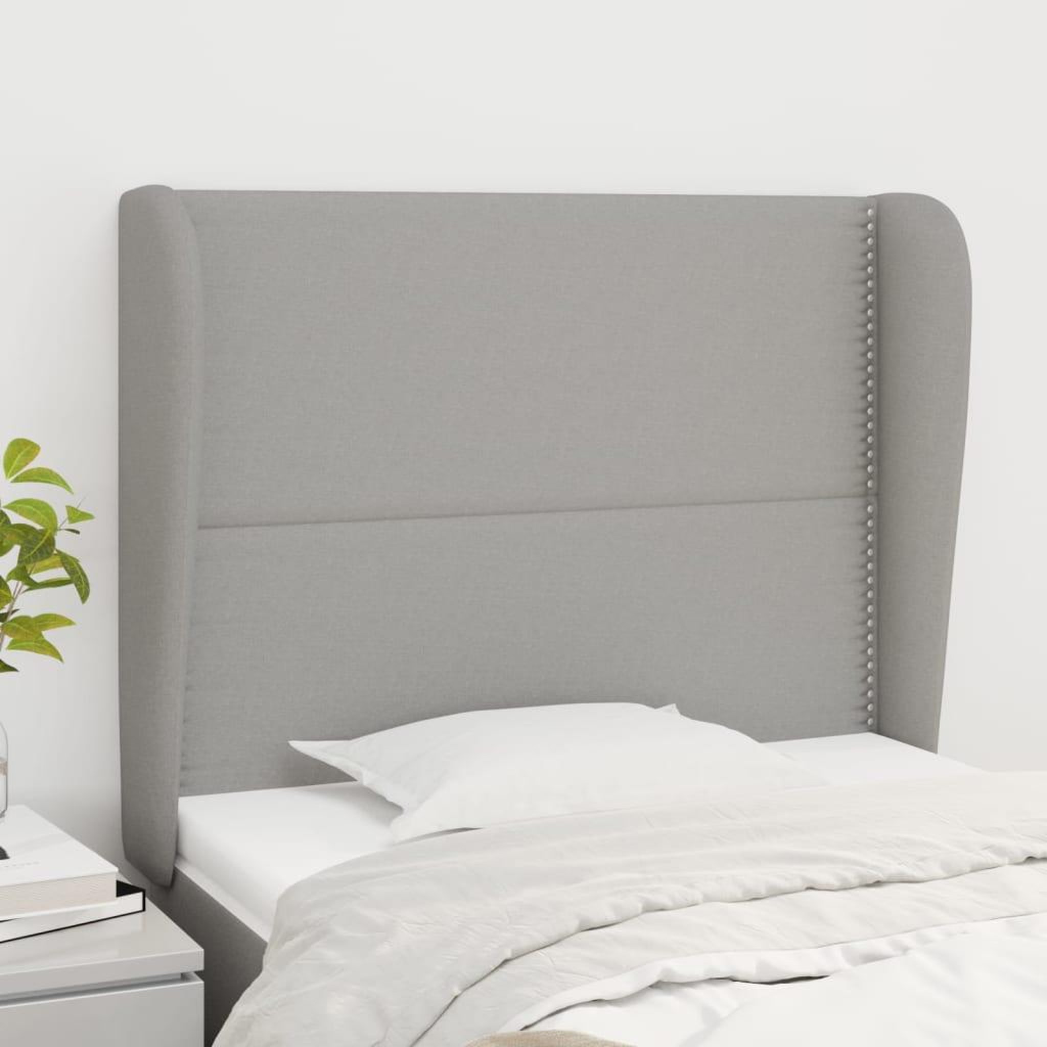 Voir la diapositive 1 : VIDAXL Tete de lit avec oreilles Gris clair 103x23x118/128 cm Tissu