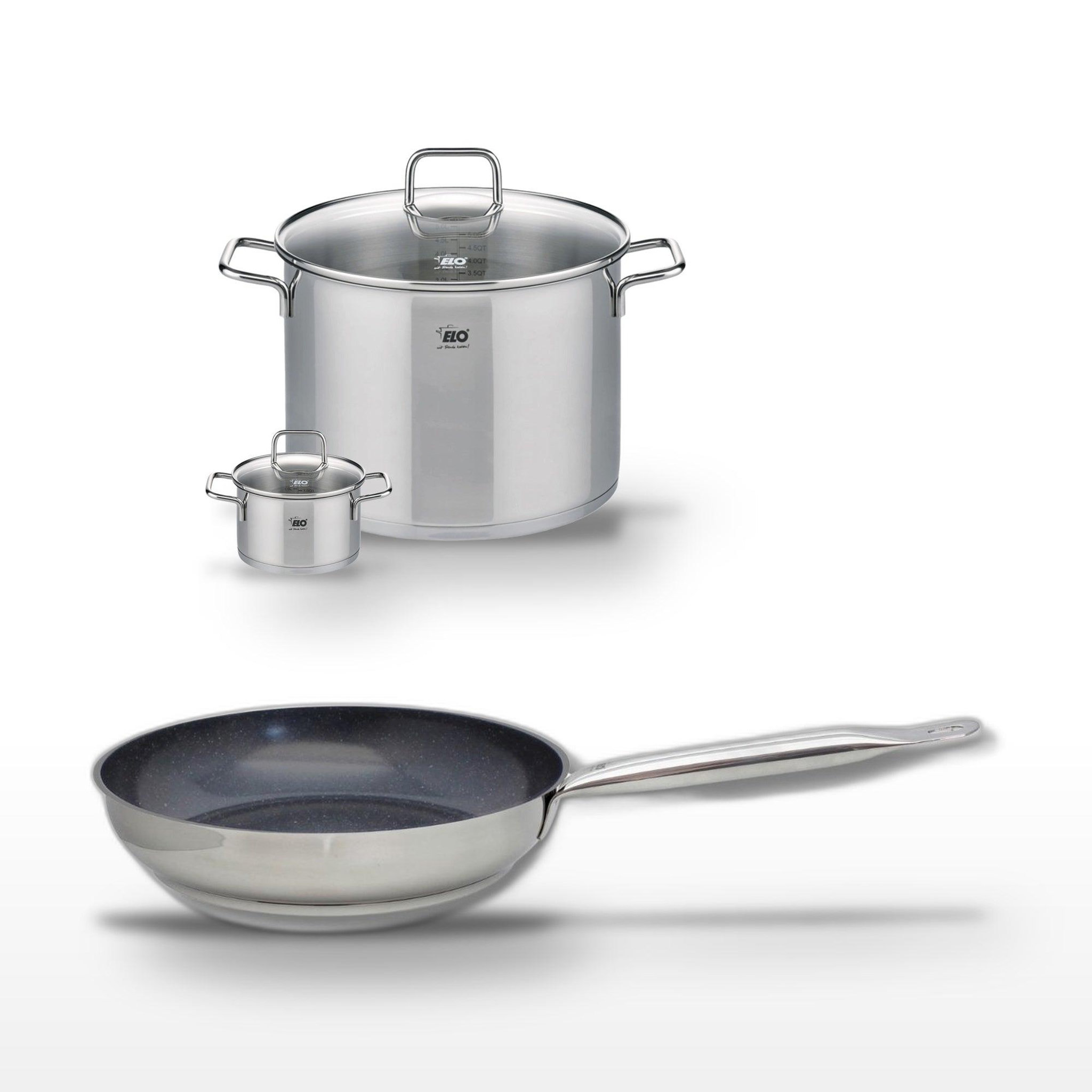 ELO Lot poêle céramique 28 cm et 2 faitouts inox 12/26 cm elo profi therm platinum