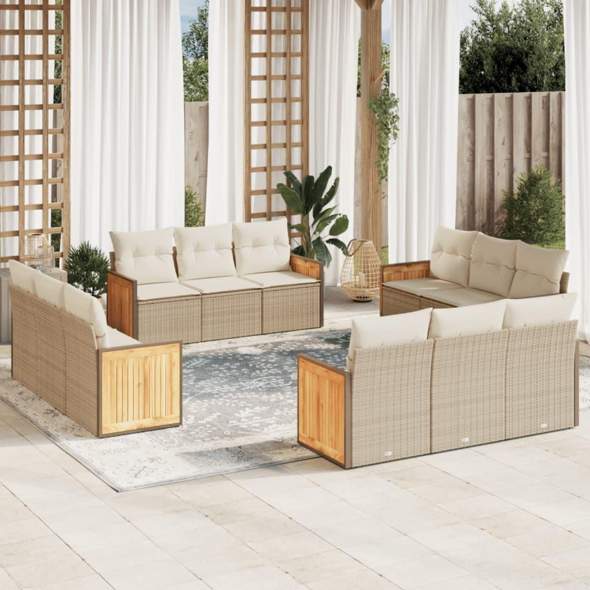 VIDAXL Salon de jardin avec coussins 12 pcs beige resine tressee