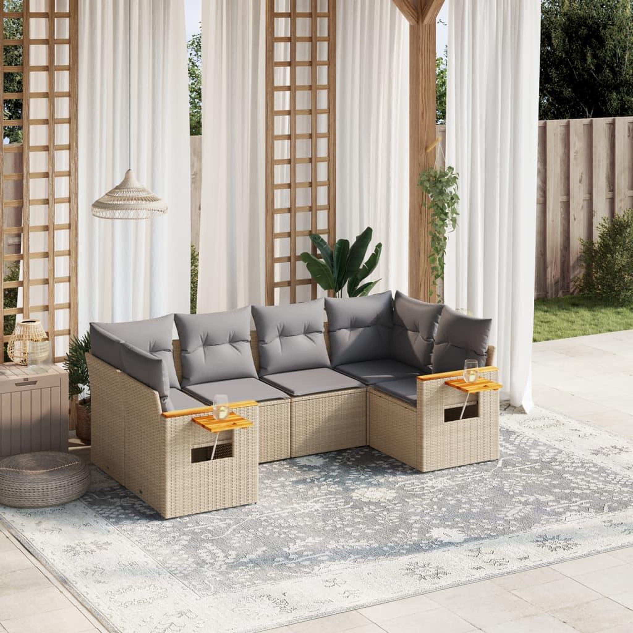 VIDAXL Salon de jardin avec coussins 6 pcs beige resine tressee