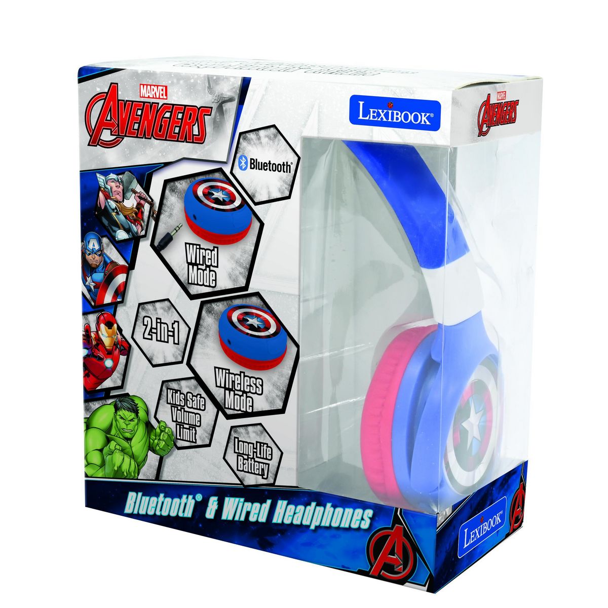 Lexibook Casque 2 en 1 Avengers Bluetooth et Filaire avec limitation de son