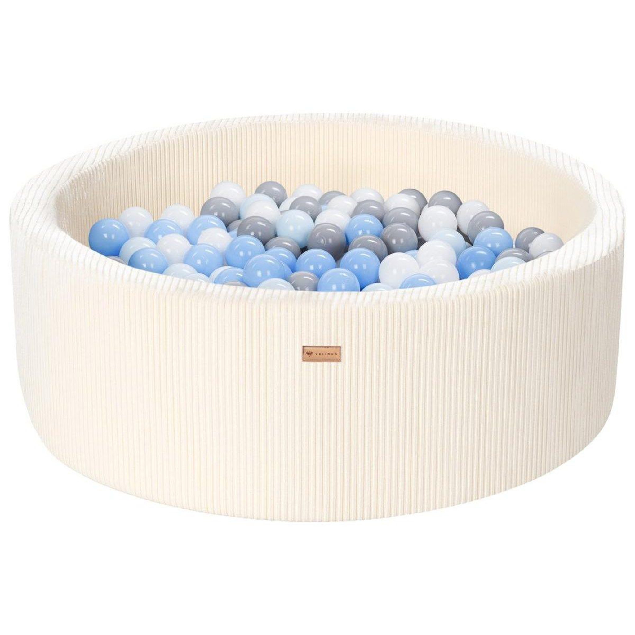 VELINDA Piscine à balles en velours côtelé avec 200 balles, diamètre env. 90 cm — crème