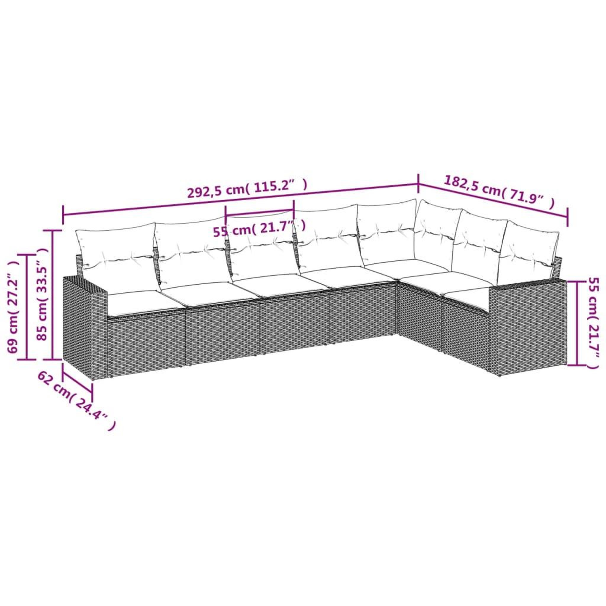 Voir la diapositive 4 : VIDAXL Salon de jardin avec coussins 7 pcs beige resine tressee