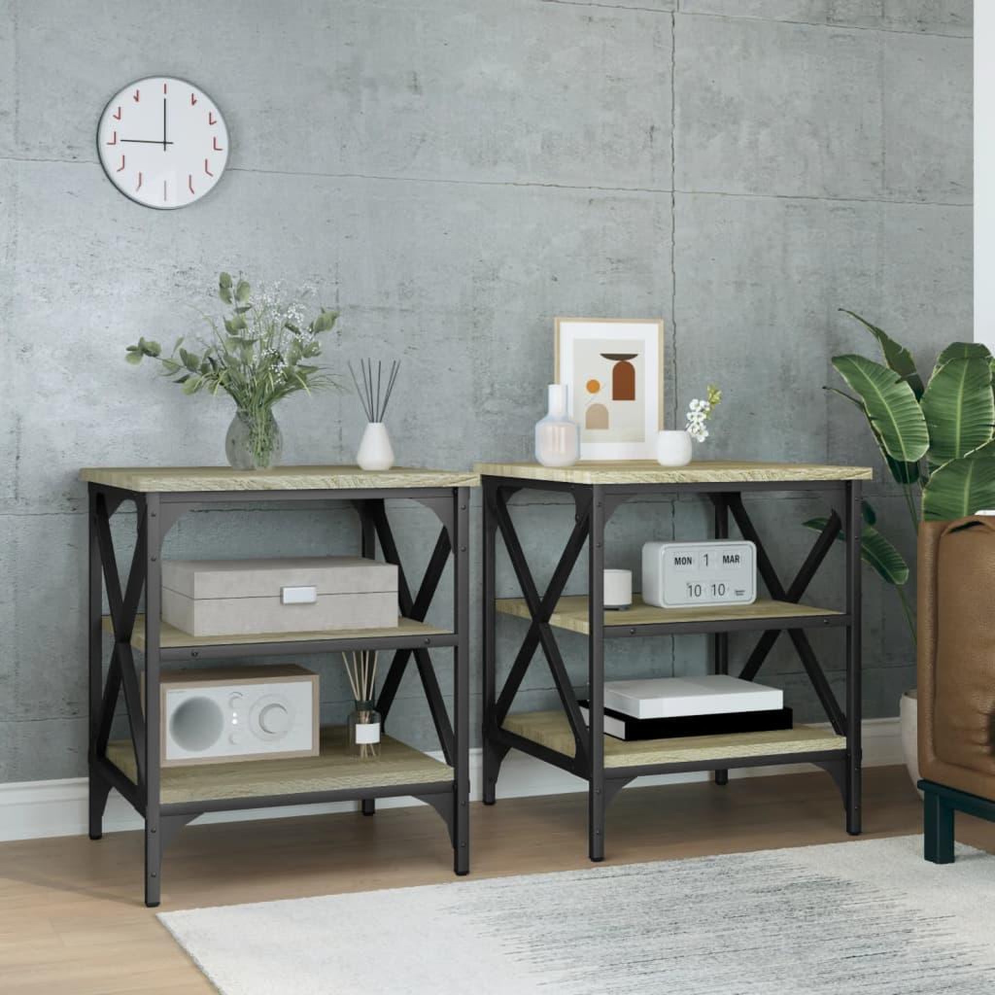 Voir la diapositive 1 : VIDAXL Tables d'appoint 2 pcs Chene sonoma 40x42x50 cm Bois ingenierie