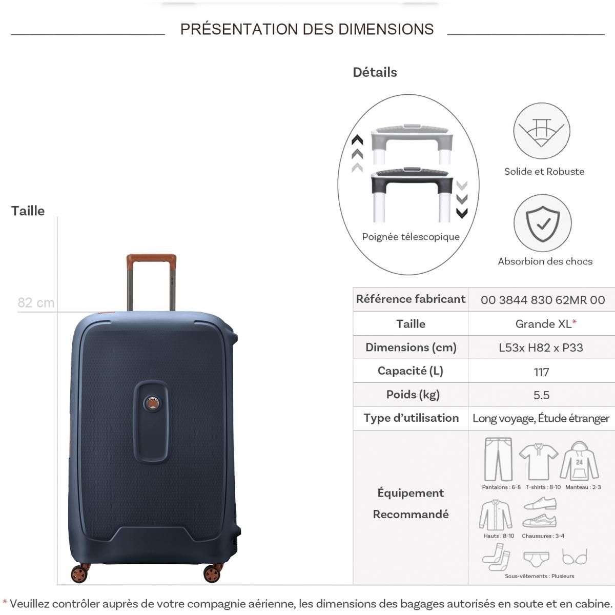 Delsey Grande valise XL rigide Moncey TSA polypropylène 82cm