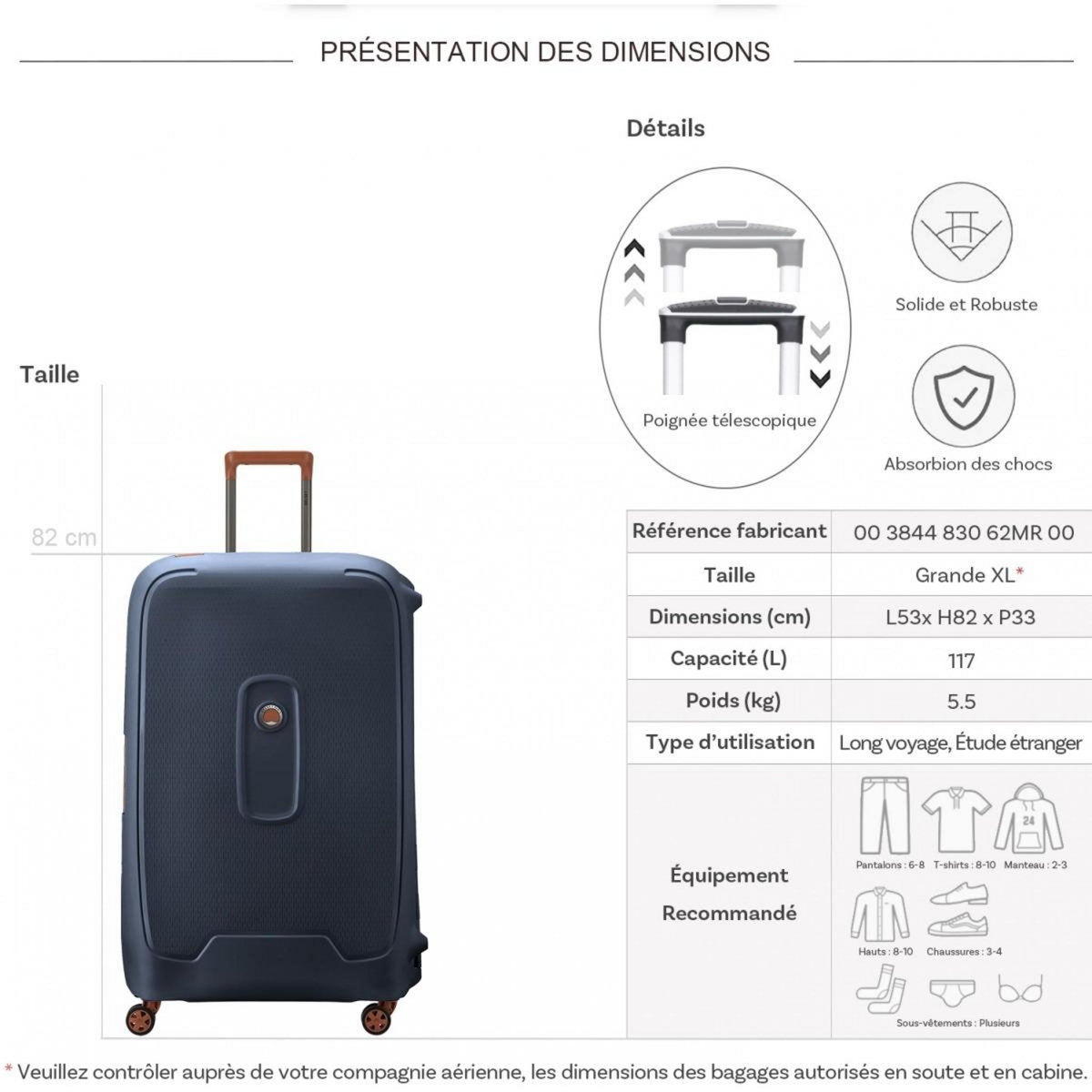 Delsey Grande valise XL rigide Moncey TSA polypropylène 82cm