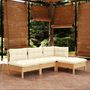 Voir la diapositive 1 : VIDAXL Salon de jardin 4 pcs avec coussins creme Bois de pin