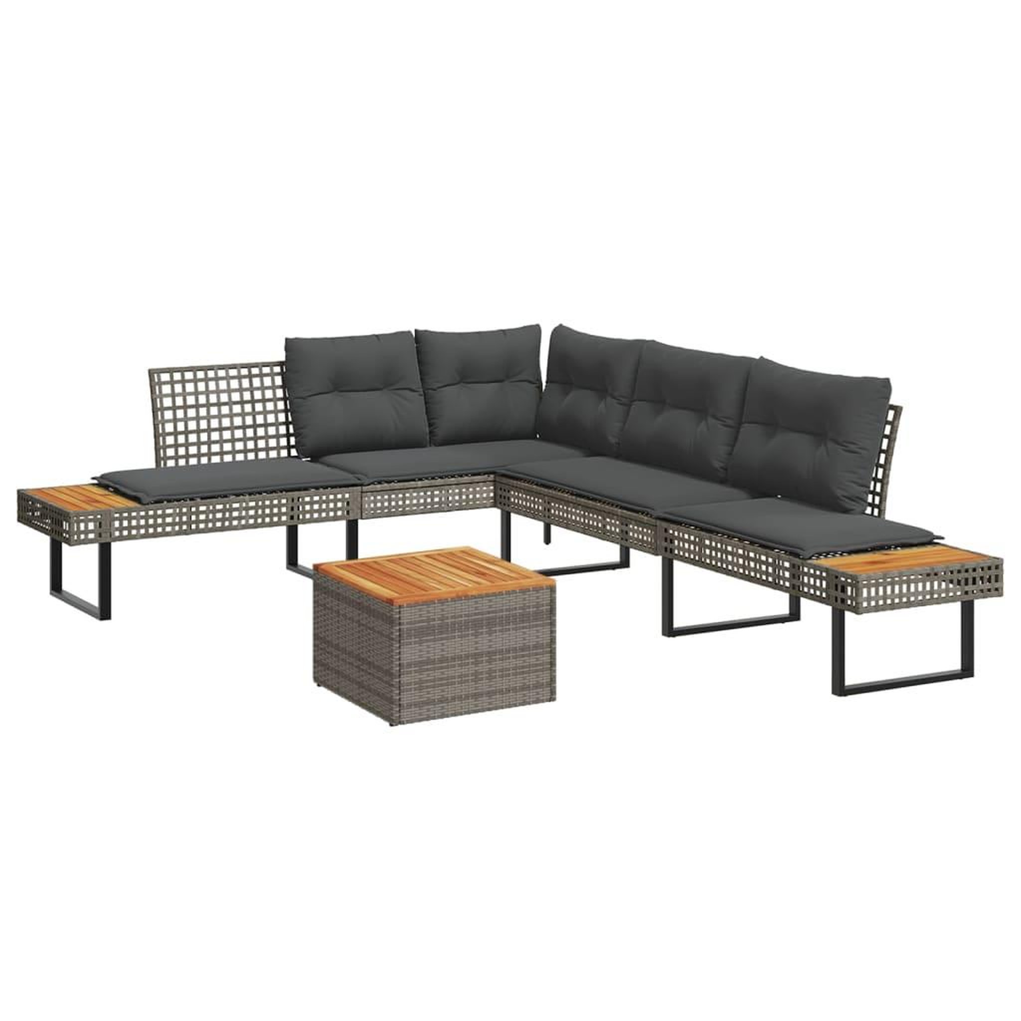 VIDAXL Salon de jardin avec coussins 5 pcs gris resine tressee acacia