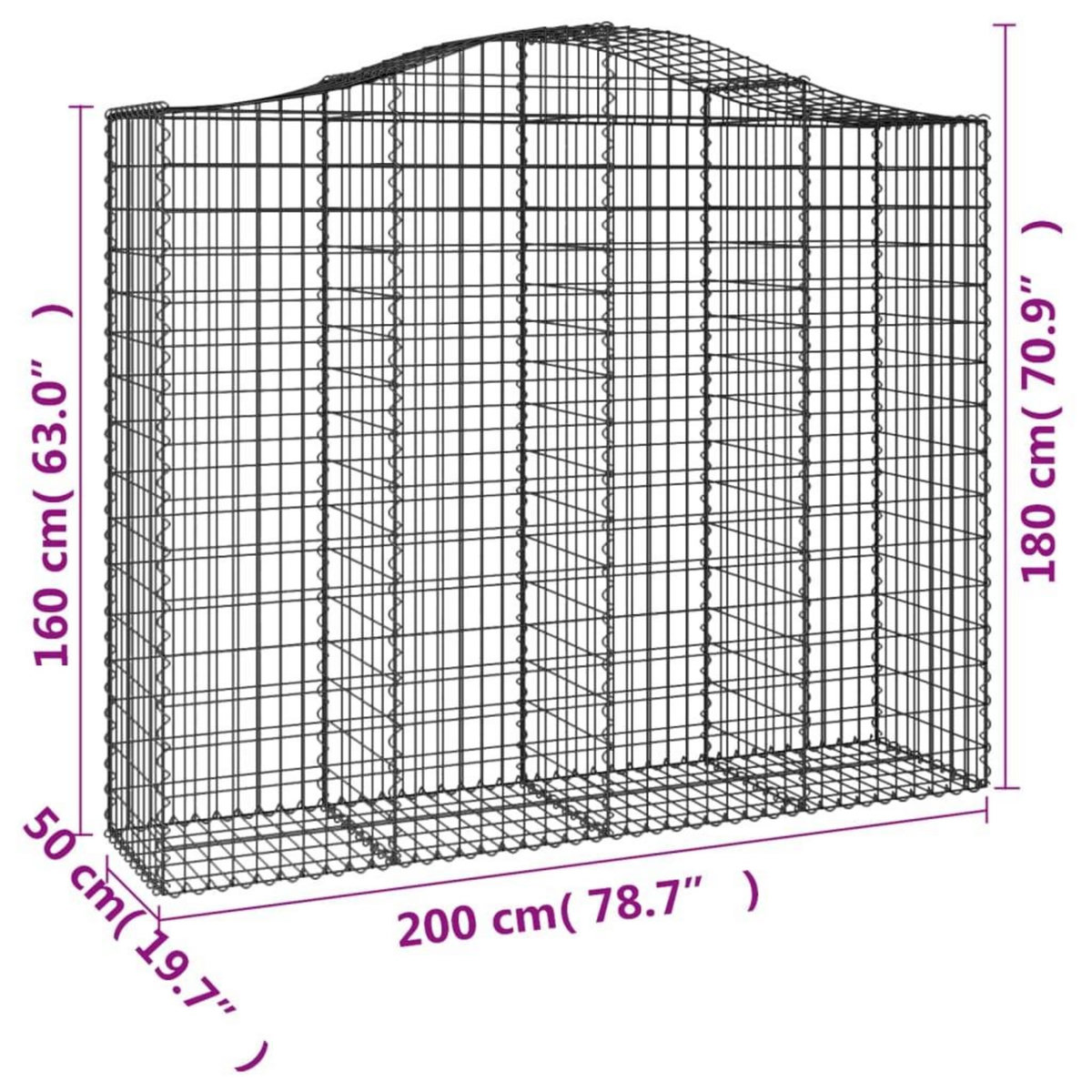 VIDAXL Paniers a gabions arques 12 pcs 200x50x160/180 cm Fer galvanise