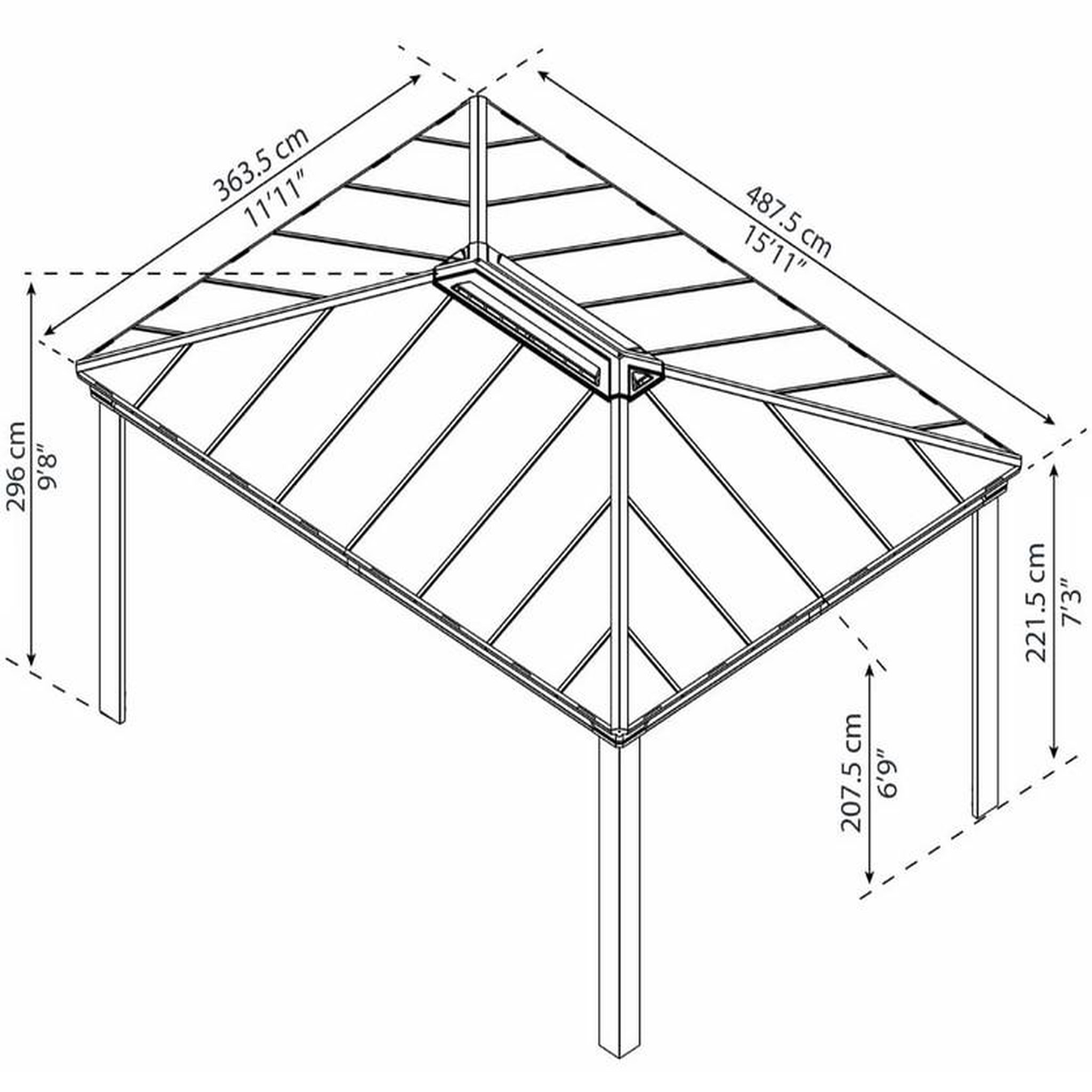 Voir la diapositive 2 : Palram Gazebo de jardin 487,5x363,5cm gris - 706082