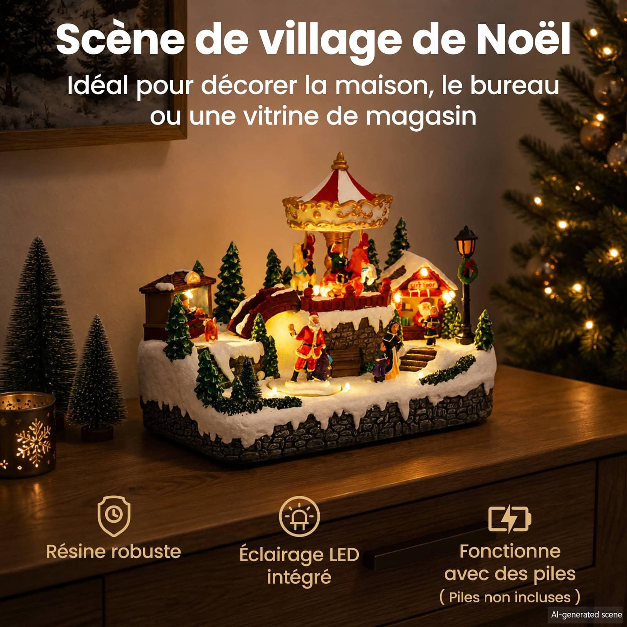 Voir la diapositive 4 : VIDAXL Scene de village de Noël avec carrousel SALO